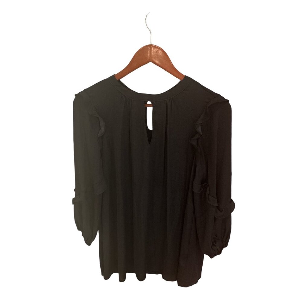 Dolan Left Coast Collection Womens Ruffle Sleeve Blouse Black Medium